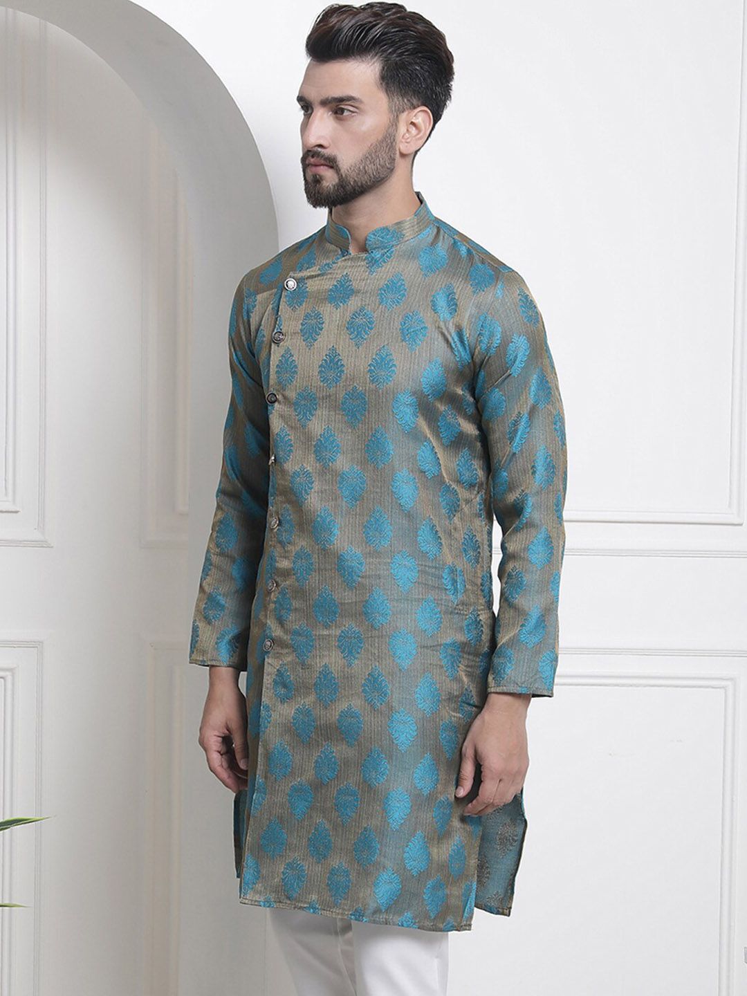 SOJANYA Motif Etnik Rekaan Tenunan Kolar Mandarin Jacquard Kurta