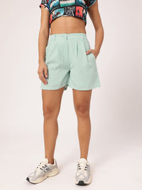 DressBerry Women Stay Cool Pleated Seersucker High-Rise Regular Shorts