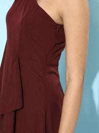 Berrylush Women Charming Maroon Solid Flounced Dress