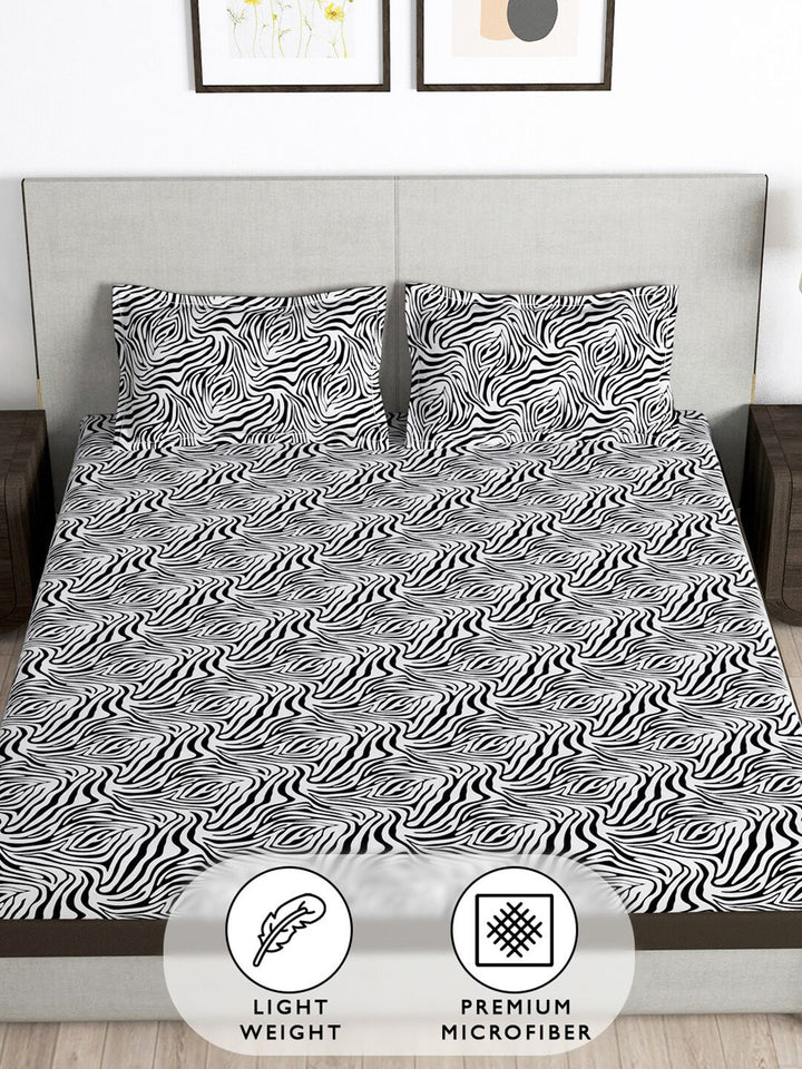 Story@home Black & White 180 TC Queen Bedsheet with 2 Pillow Covers