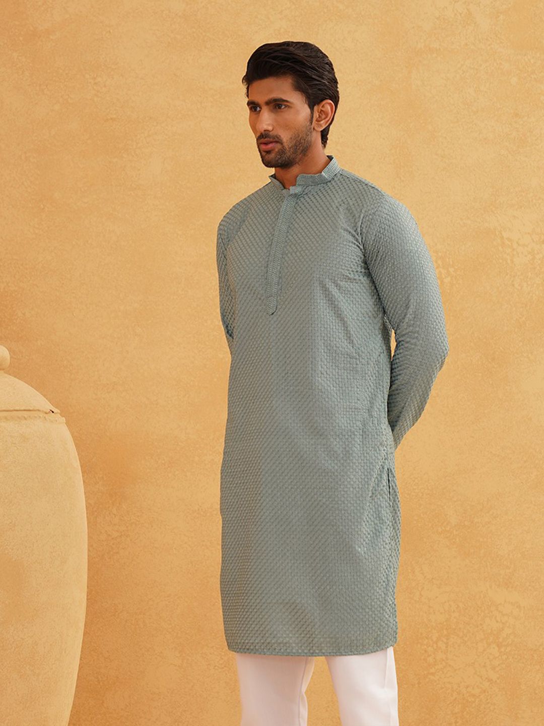 SOJANYA Geometrik Sulam Kapas Kurta Lurus