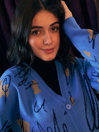 Berrylush Abstract Printed V-Neck Cardigan