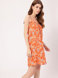 DressBerry Holiday Fusion Floral Printed Shoulder Straps Dress With Side Slits