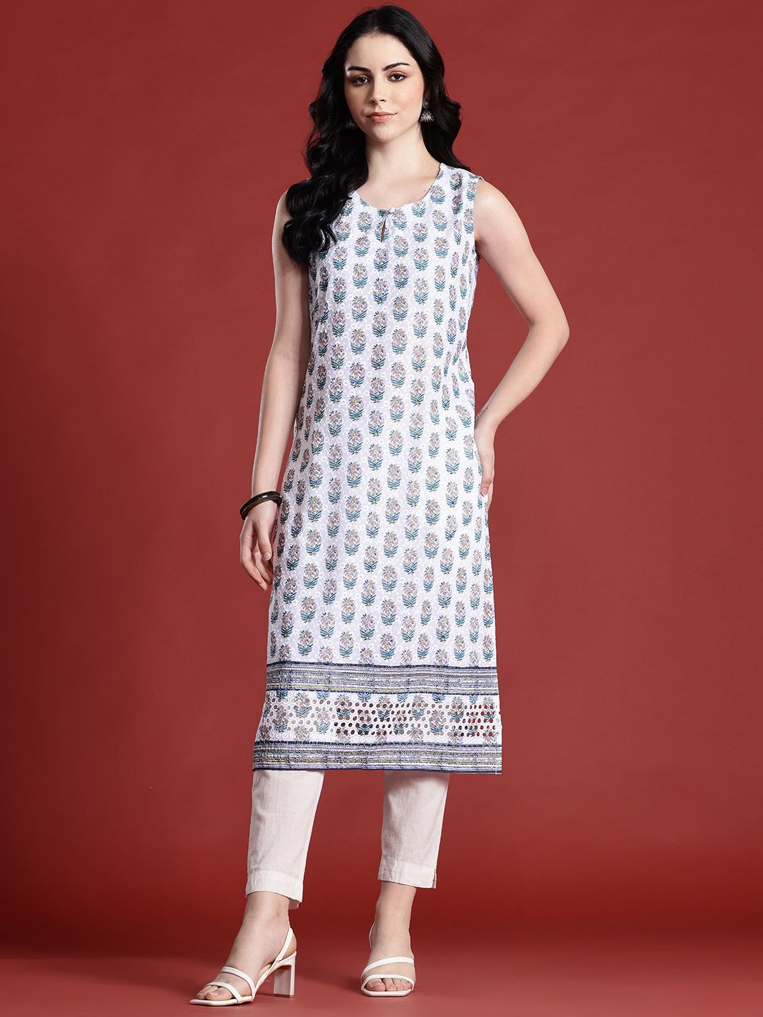 Anouk Ethnic Motifs Print Thread Work Kurta
