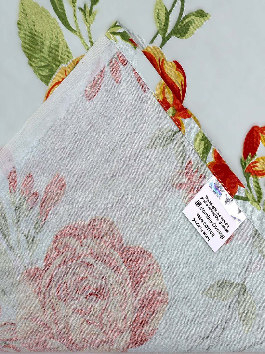 BOMBAY DYEING Cardinal Blue Floral Printed Cotton 120 TC Queen Bedsheet Set 2.54 x 2.24m