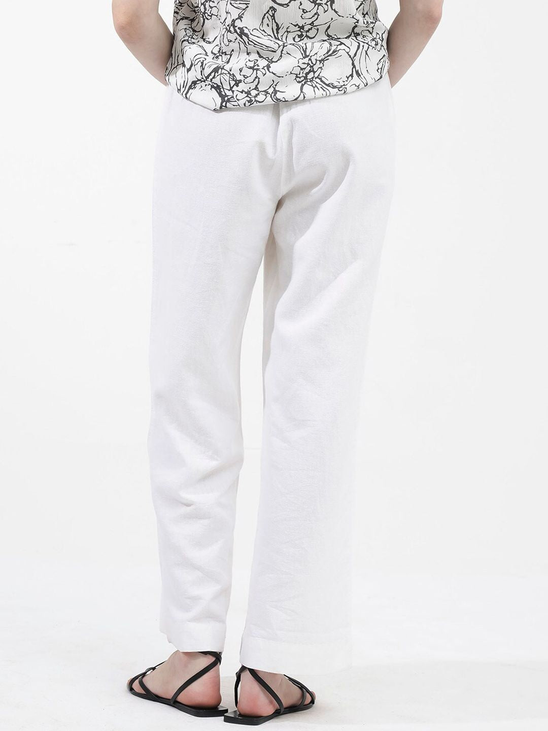 RAREISM Women Tailored Loose Fit High-Rise Linen Trouser