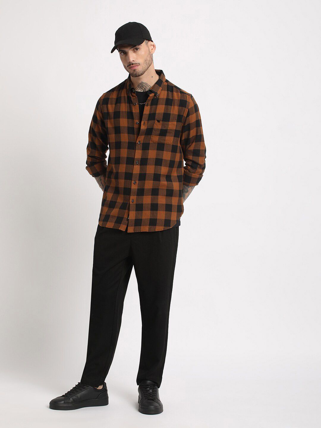 THE BEAR HOUSE Slim Fit Buffalo Checked Flannel Casual Pure Cotton Shirt