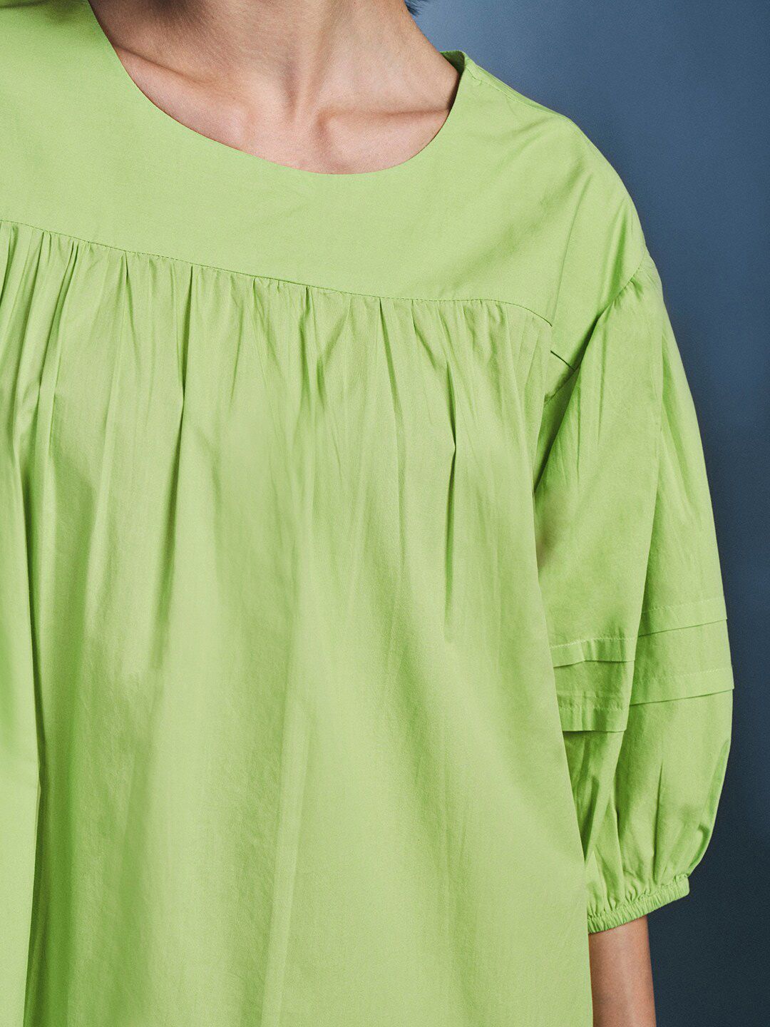 AND Round Neck Puff Sleeve Pure Cotton A-Line Dress