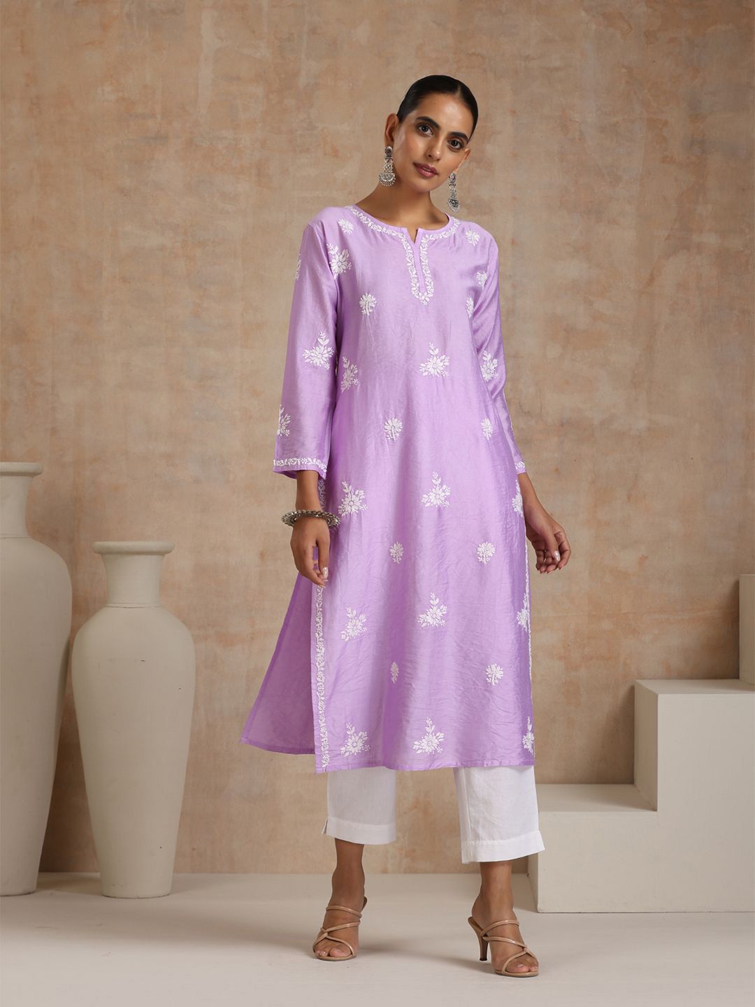 Rumah Wanita Chikankari Purple Chanderi Chikankari Sulam Kurta