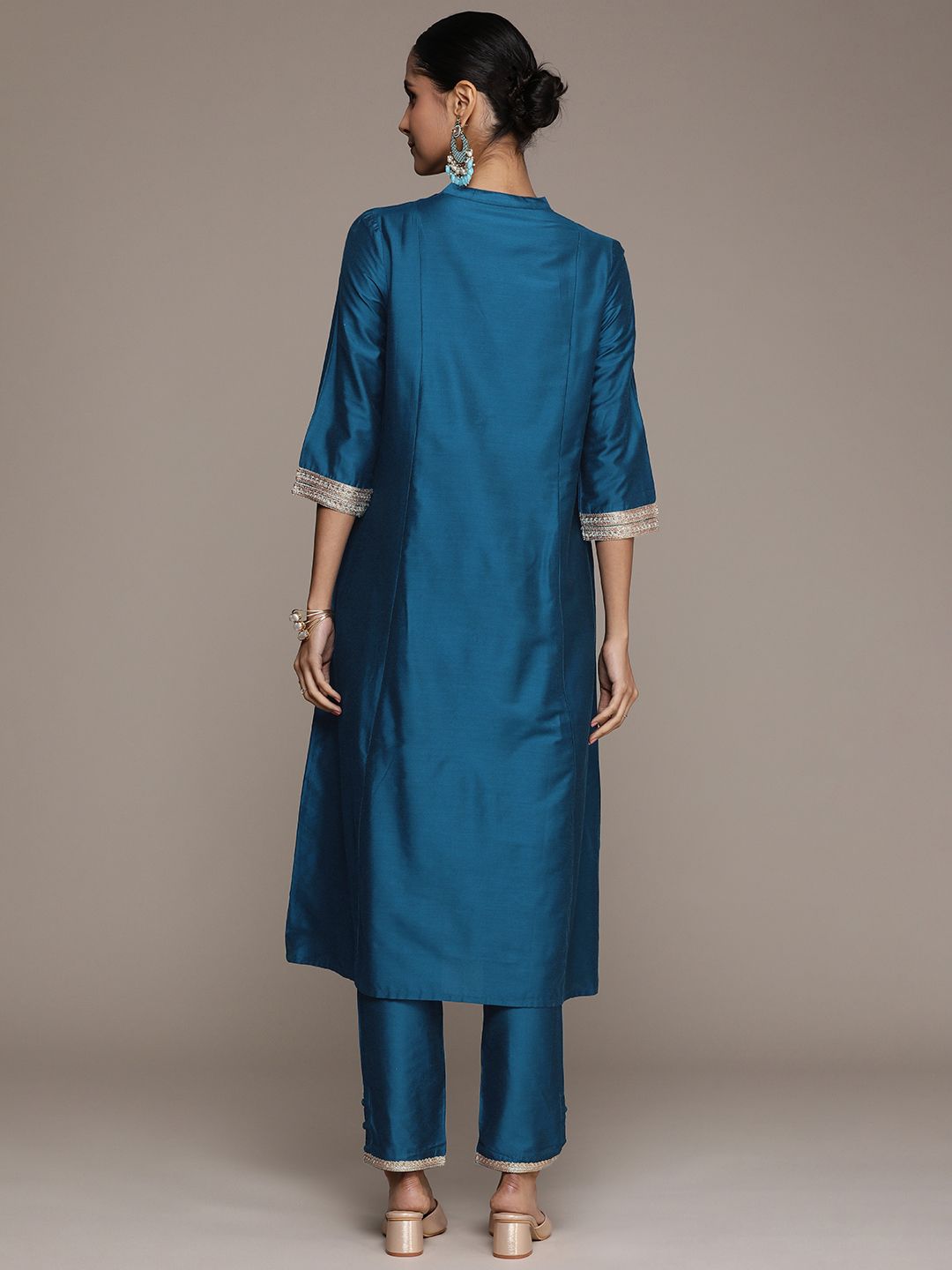House of Pataudi Women Yoke Design Regular Gotta Patti Jashn Kurta With Trousers