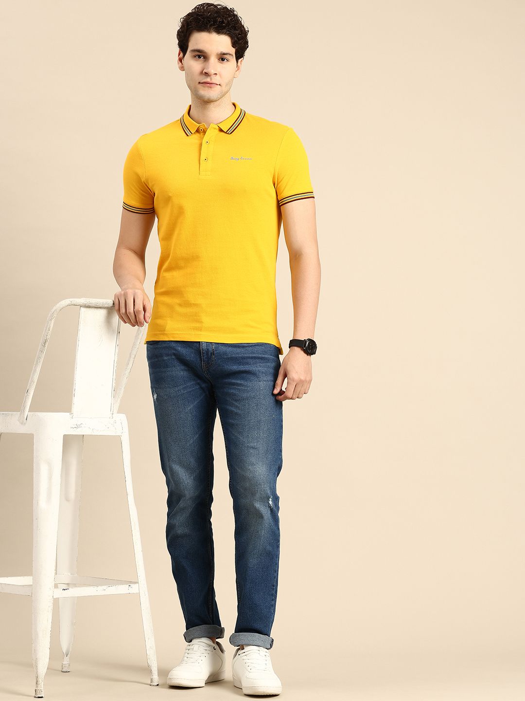Menjadi t-shirt kasual kolar kapas manusia tulen manusia