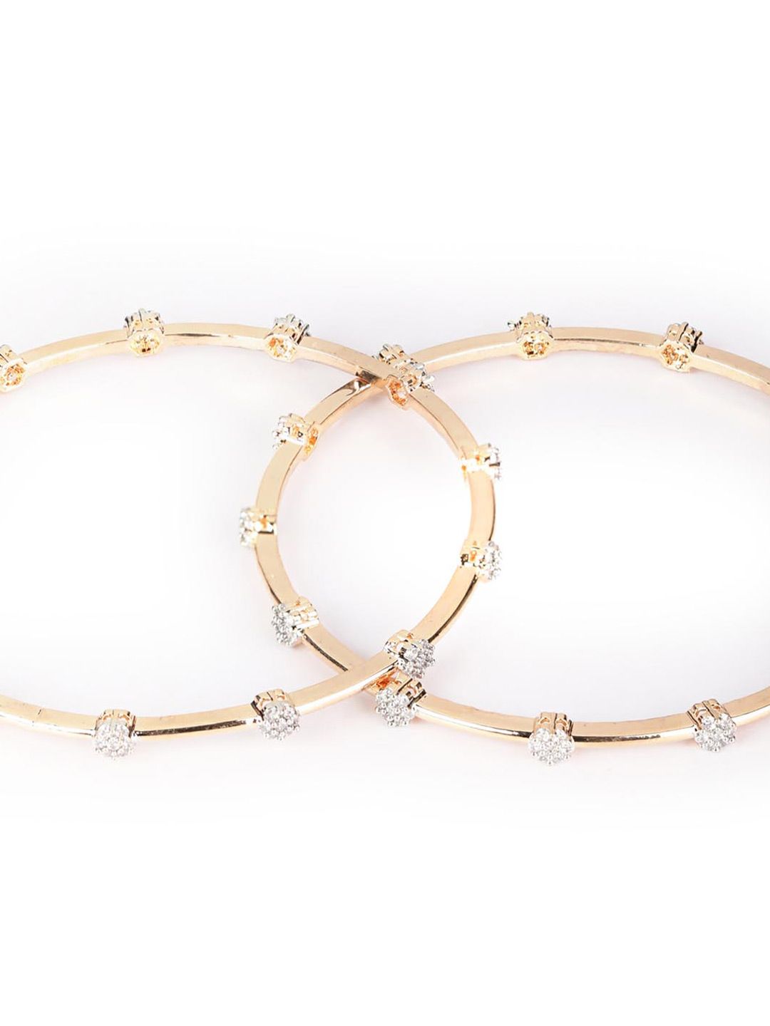 Priyaasi Set Of 2 Rose Gold-Plated & White American Diamond-Studded Handcrafted Bangles