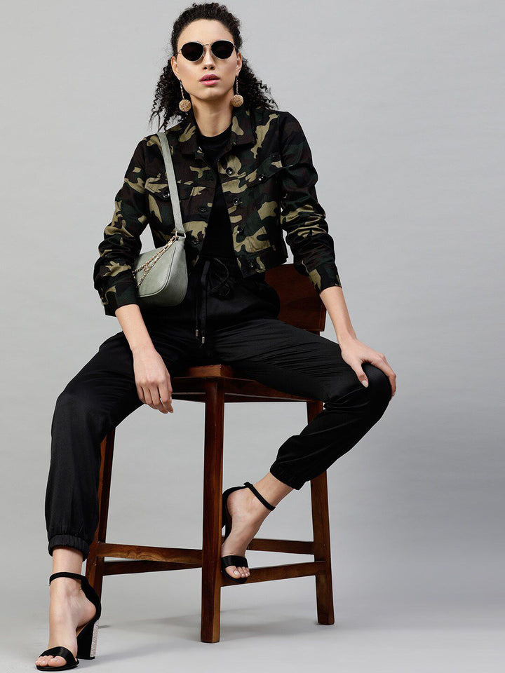 STREET 9 Women Black Printed Lightweight Pure Cotton Tailored Jacket