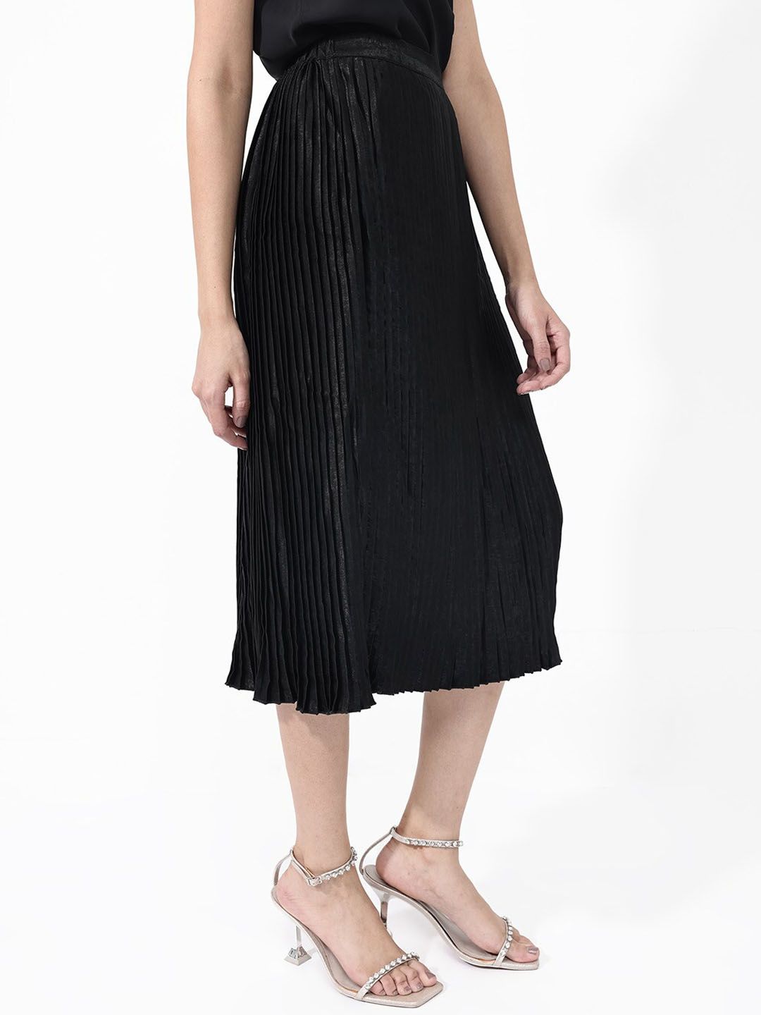RAREISM Accordion Pleated Flared Midi Skirt