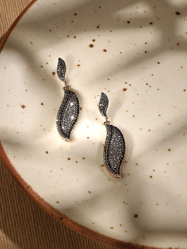 SOHI Gold-Plated Stones Studded Leaf Shaped Drop Earrings