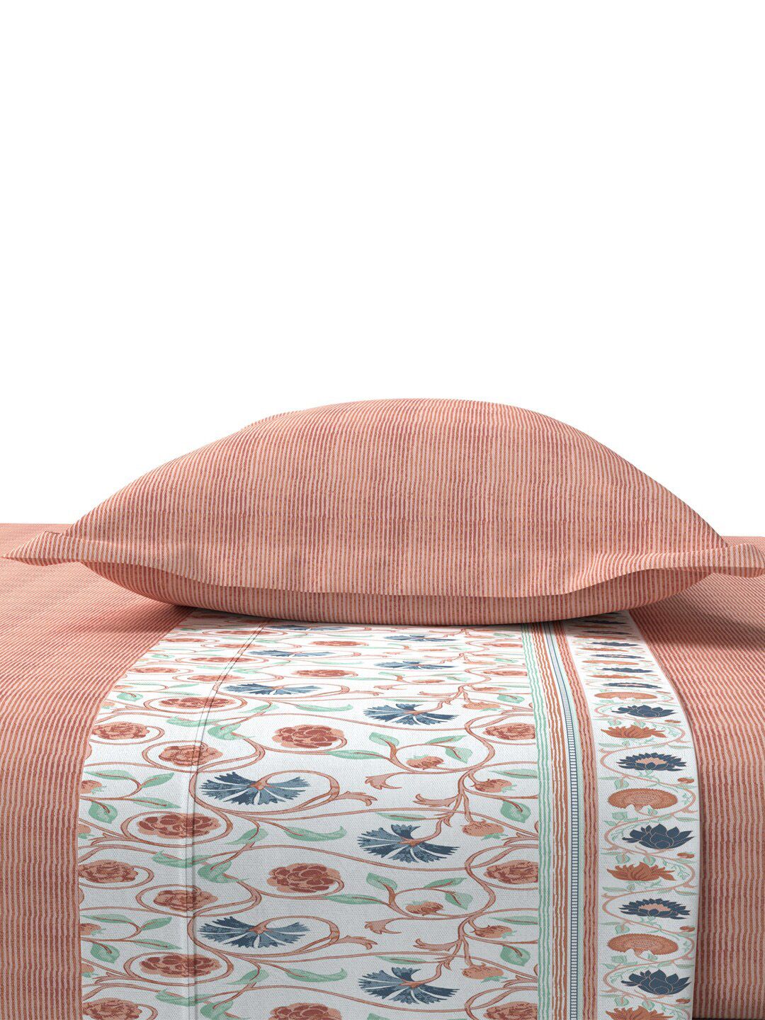 TRIDENT Block Print Rust Sanskriti Flat 144TC King Cotton Bedsheet Set