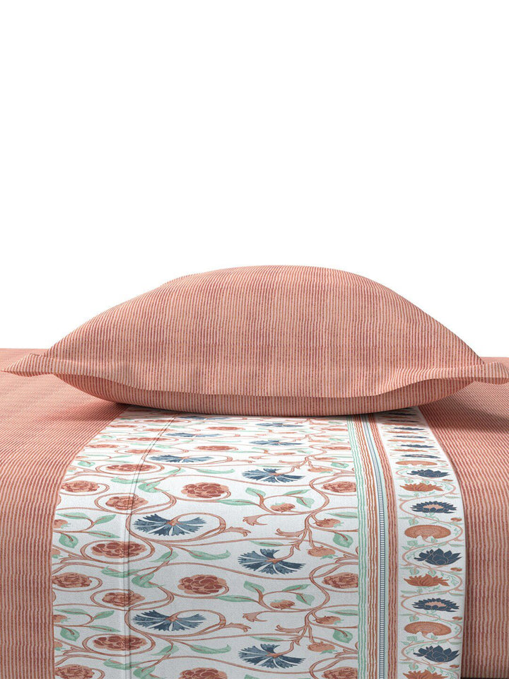 TRIDENT Block Print Rust Sanskriti Flat 144TC King Cotton Bedsheet Set
