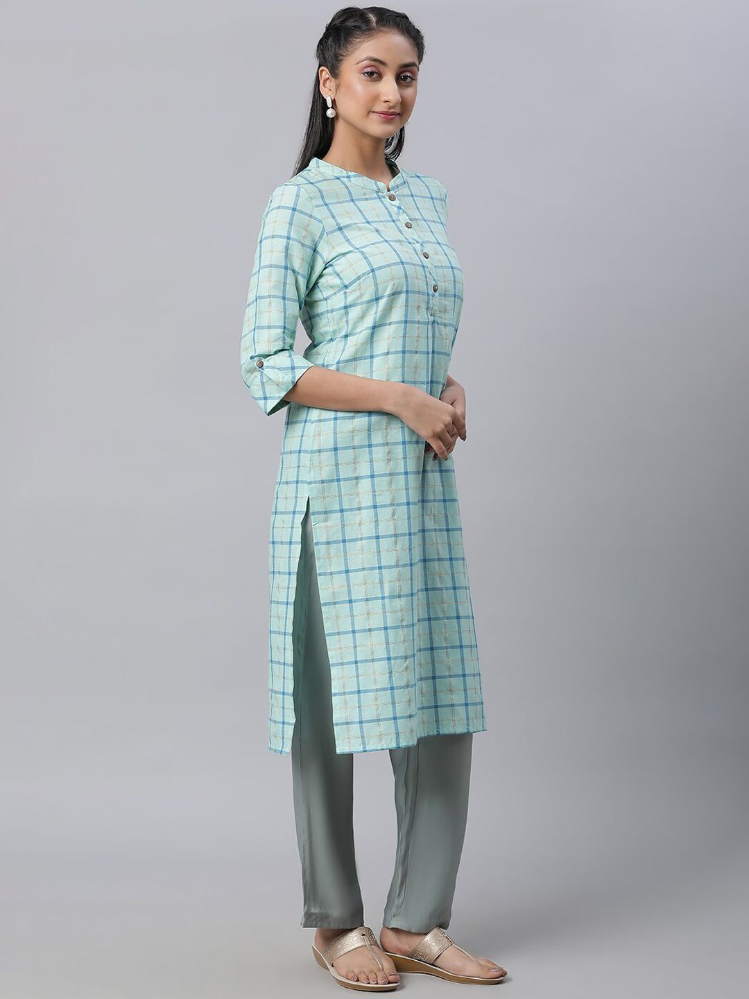 AURELIA Checked Straight Pure Cotton Kurta