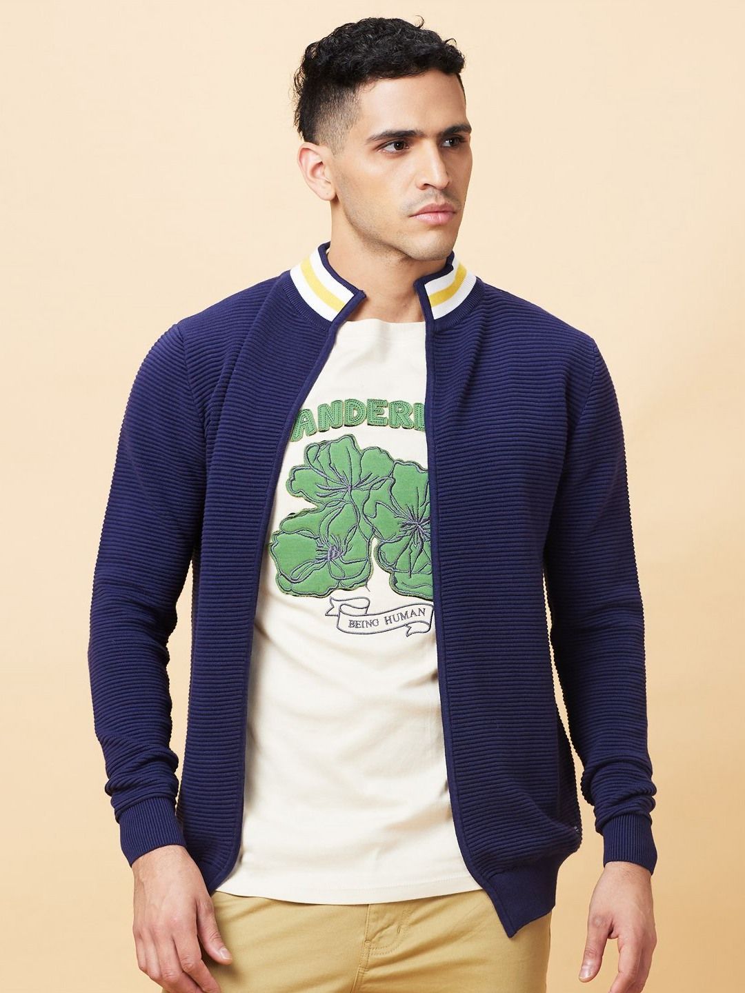 Being Human Men Colourblocked Tropical Applique T-shirt