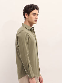 THE BEAR HOUSE Men Spread Collar Solid Cotton Casual Shirt