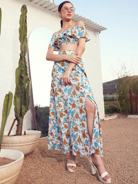 STREET 9 Floral Printed Off-Shoulder Crop Top with Skirt Co-Ords