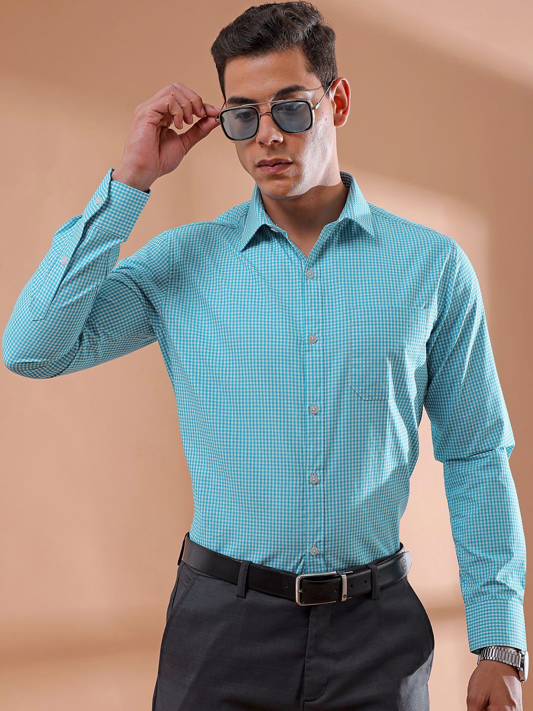 The Indian Garage Co. X Luxe Men Slim Fit Micro Checks Formal Shirt