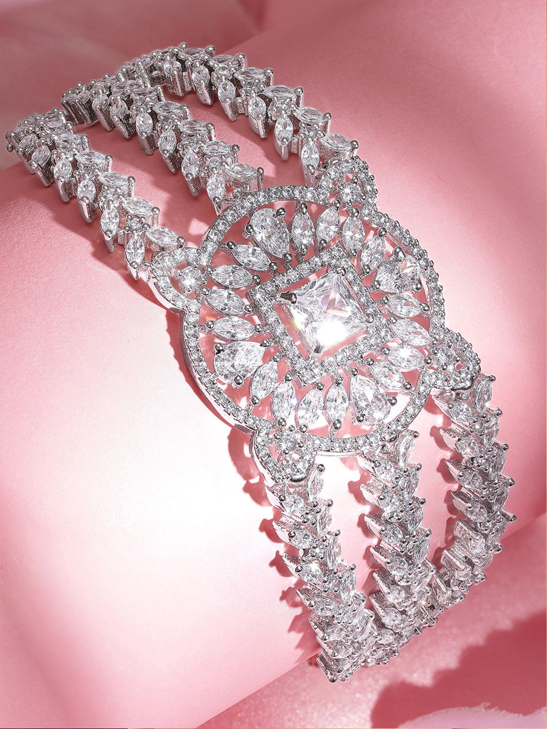 Rubans Zirconia Zirconia Rhodium-Plated Wracelet