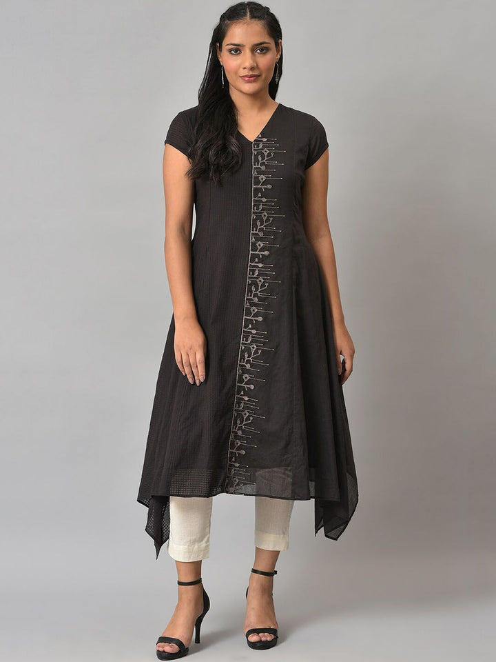 W Women Brown Ethnic Motifs Embroidered Thread Work Kurta