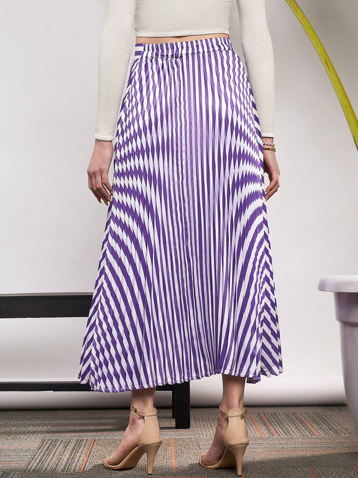 SASSAFRAS Striped Satin Accordion Pleated Maxi Flared Skirt