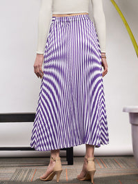SASSAFRAS Striped Satin Accordion Pleated Maxi Flared Skirt