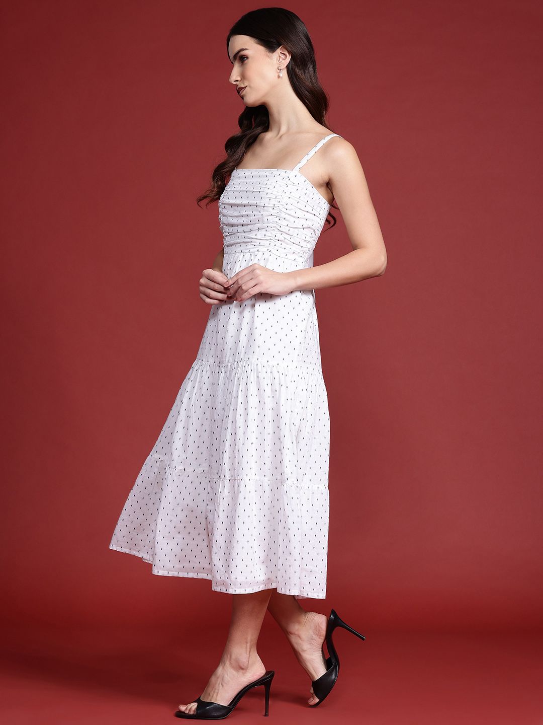 all about you Pure Cotton Self-Design Tiered A-Line Midi Dress