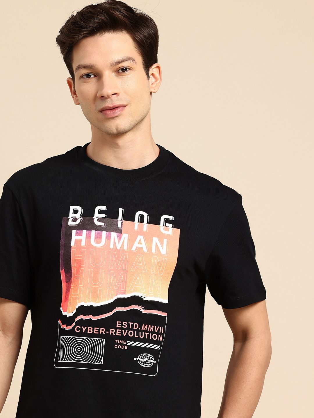 Being Human Pure Cotton Brand Logo Printed Relaxed Fit T-shirt