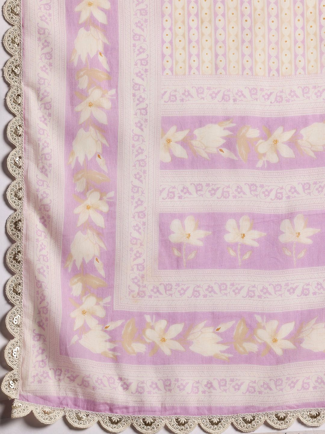 Libas Floral Printed Panelled Thread Work Pure Cotton A-Line Kurta With Trousers & Dupatta