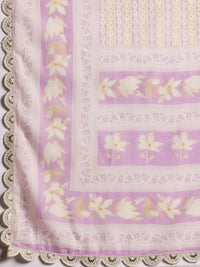 Libas Floral Printed Panelled Thread Work Pure Cotton A-Line Kurta With Trousers & Dupatta