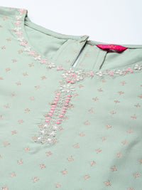 W Women Green & Golden Regular Sequinned Kurta with Trousers & With Dupatta