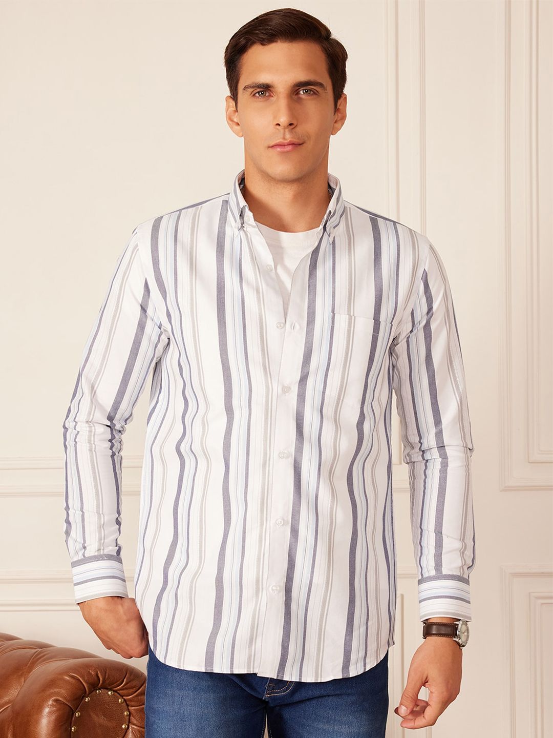 DENNISON Smart Striped Button-Down Collar Casual Shirt