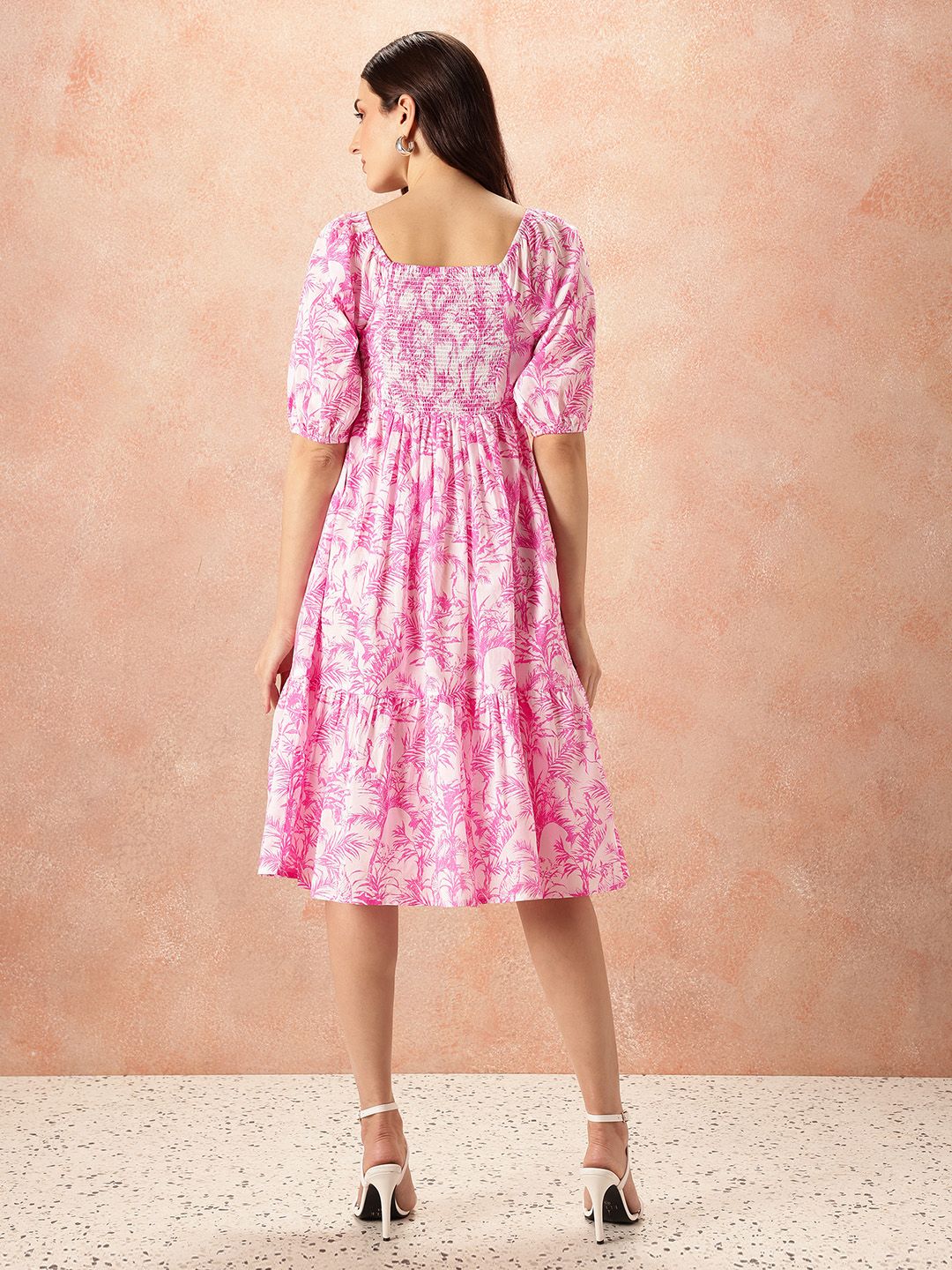 all about you Tropical Print Pure Cotton Smocked A-Line Dress
