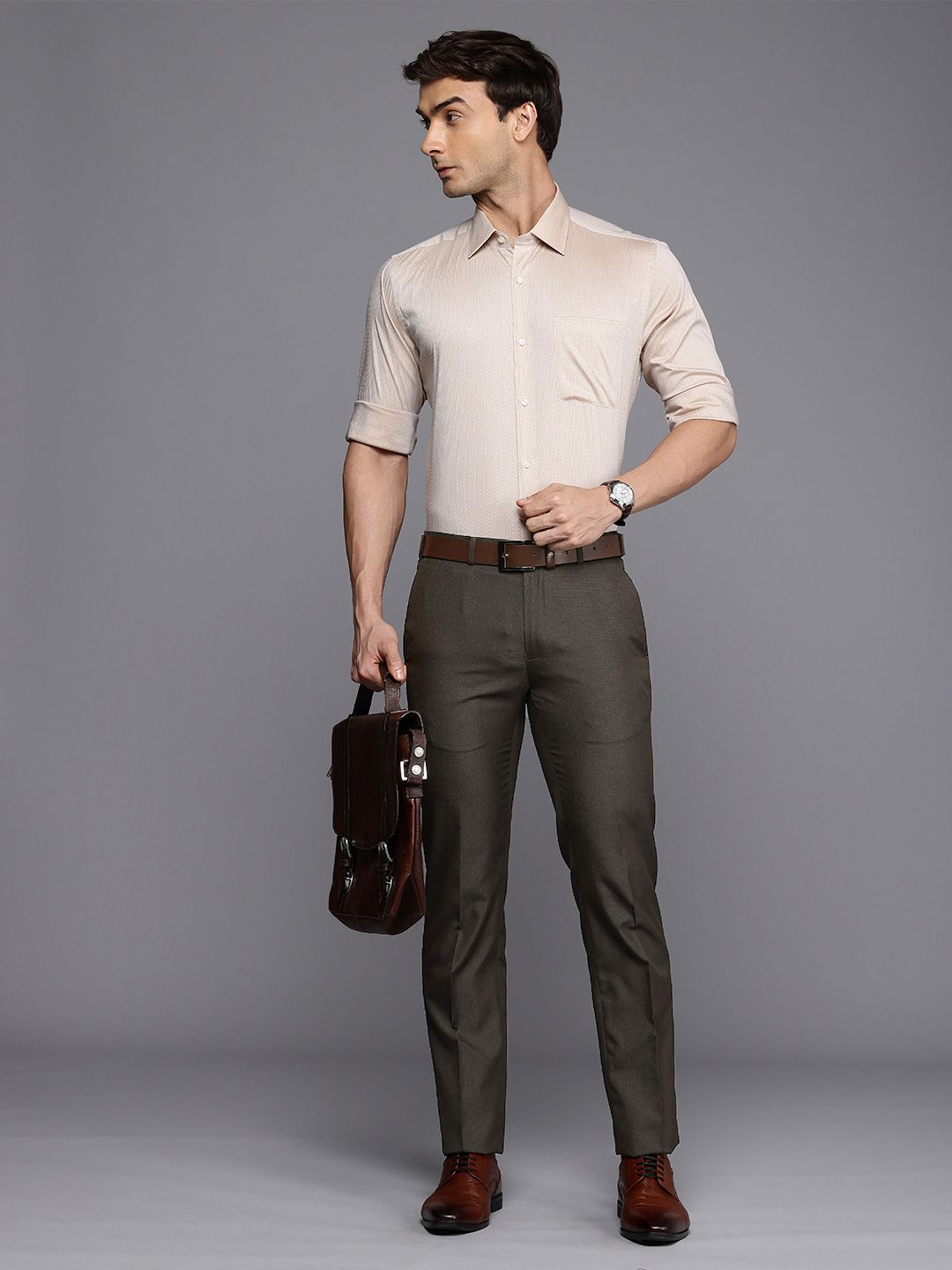 Raymond Men Textured Slim Fit Formal Trousers