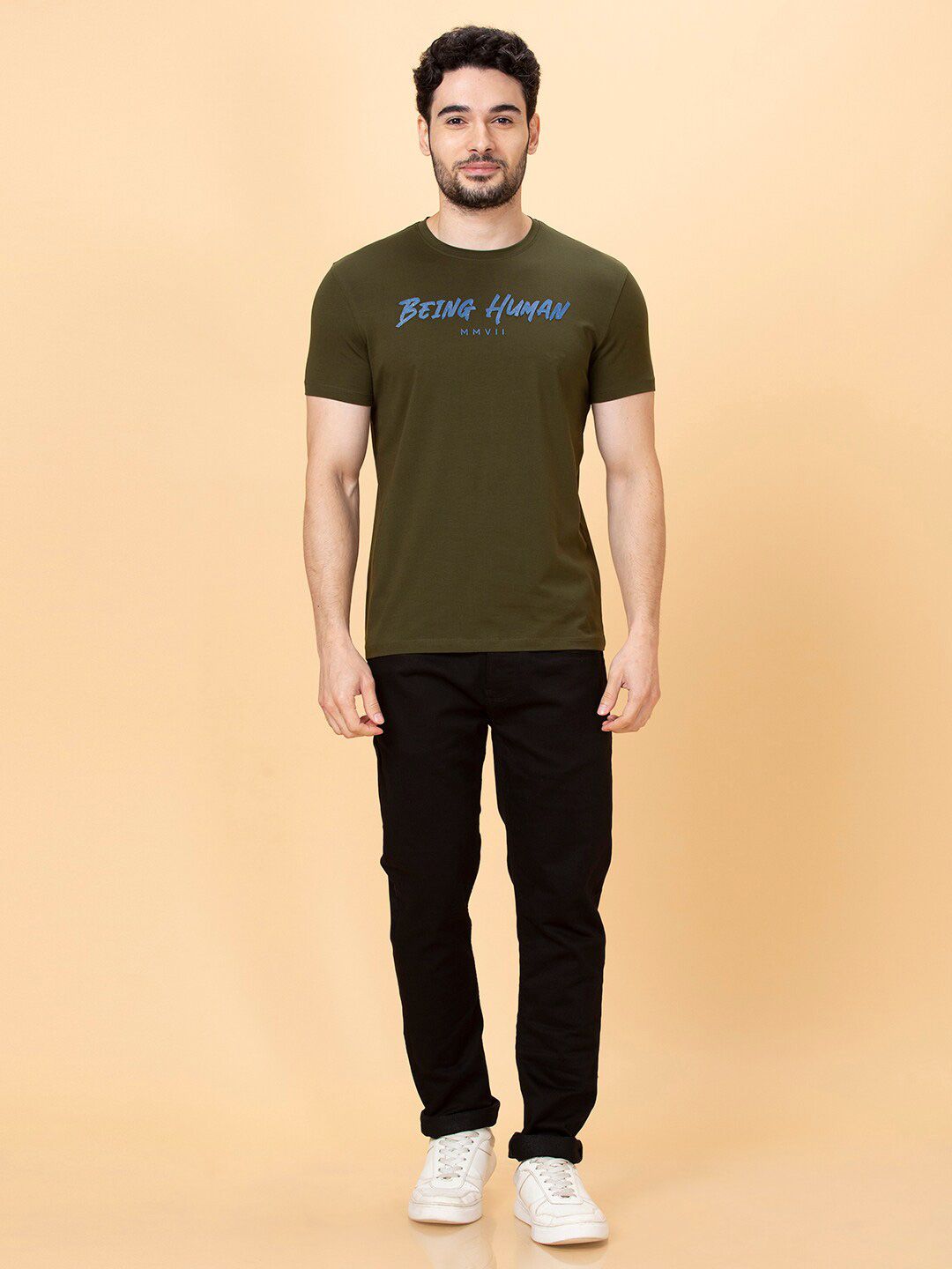 Being Human Typography Printed Round Neck Short Sleeves Cotton Regular Fit T-shirt