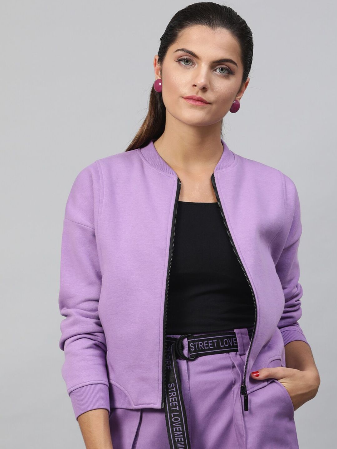 STREET 9 Women Lavender Printed Lightweight Bomber