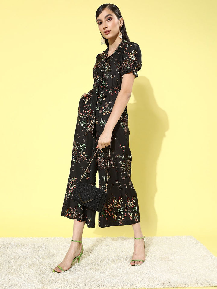 DressBerry Women Stylish Black Printed Romantic Florals Jumpsuit