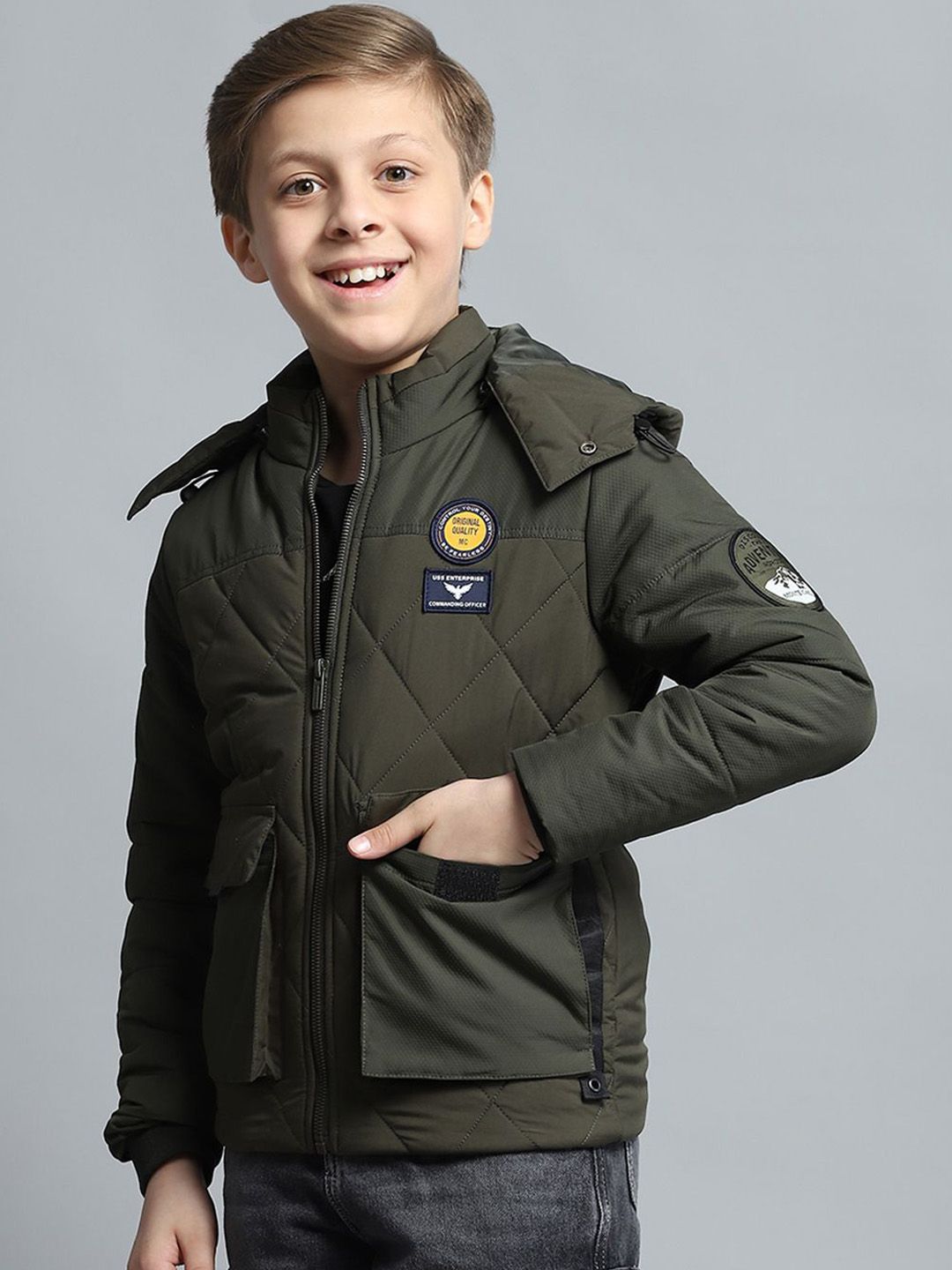 Monte Carlo Boys Hooded Solid Casual Lightweight Padded Jacket