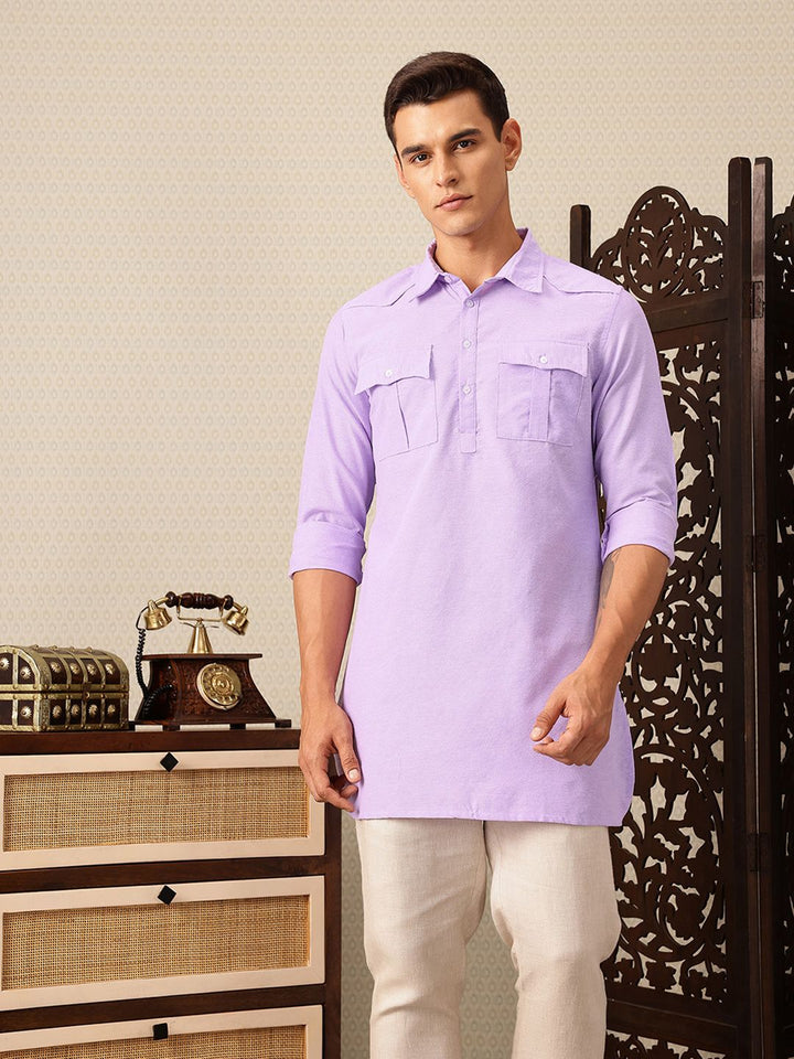 House of Pataudi Shirt Collar Pocket Detailing Rozana Kurta