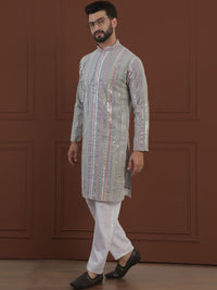 SOJANYA LUXE Kurta Lurus Kolar Mandarin Bersulam Geometrik