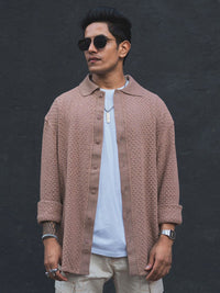 Powerlook Semi Sheer Self Design India Slim Fit Pure Cotton Oversized Crochet Shirt