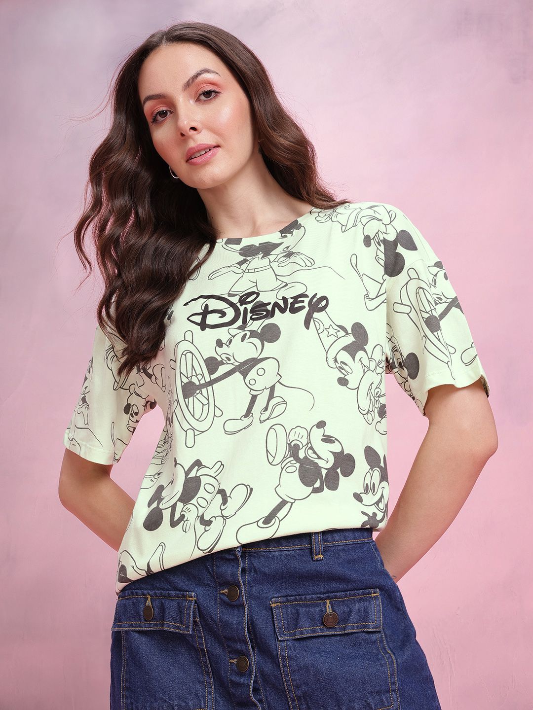 DressBerry Mickey Mouse Print Relaxed Pure Cotton T-shirt