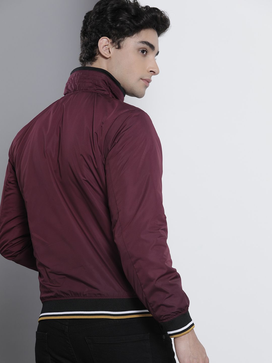 The Indian Garage Co Slim Fit High-Neck Zip-Front Bomber Jacket