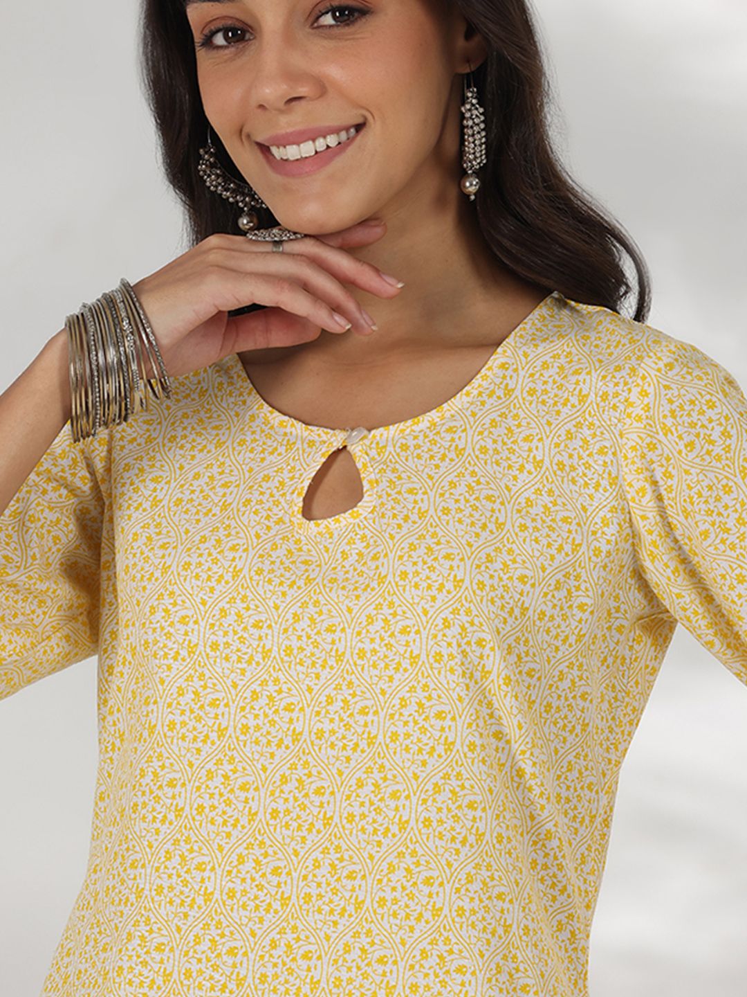 Libas Floral Printed Keyhole Neck Cotton Straight Kurta
