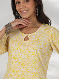 Libas Floral Printed Keyhole Neck Cotton Straight Kurta