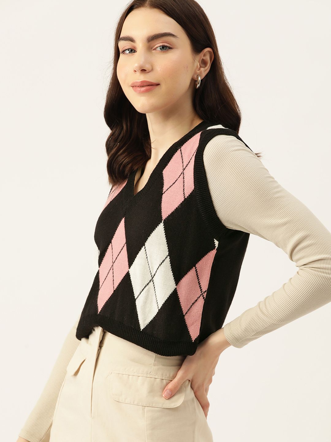 DressBerry Acrylic Argyle Sweater Vest